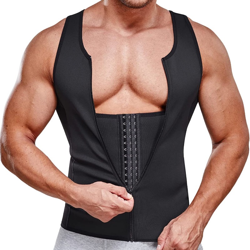 Crossfit Weight Vest - Qtree-Men'sスリミングサウナタンクトップ、ボディシェイパー、ジッパー付きコンプレッションベスト、強力なバックサポート、アンダーシャツ、コルセット