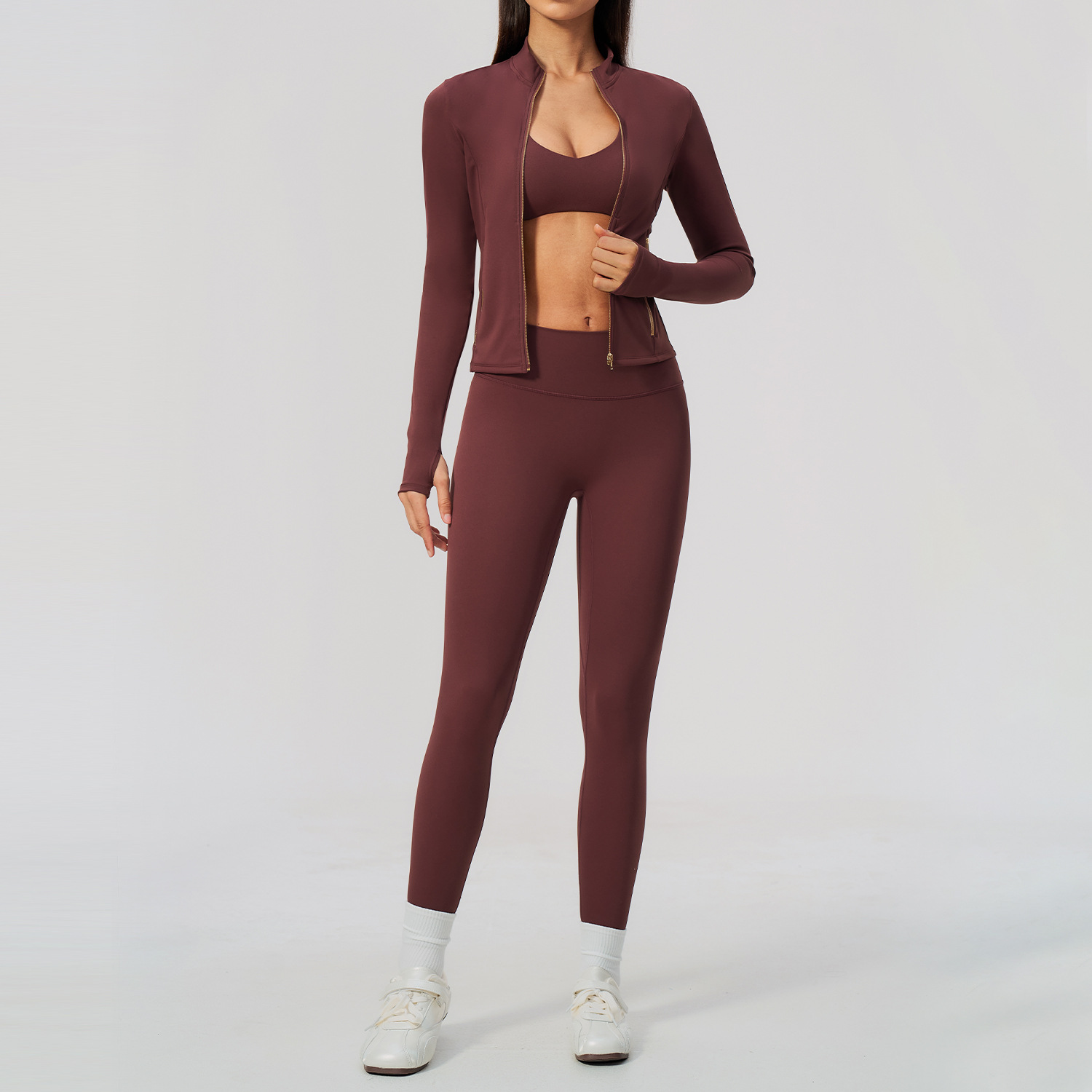 女性用ヨガセット 2/3点セット ジップアップ サムホールジ - Crossfit Workout With Equipment のレビューと価格