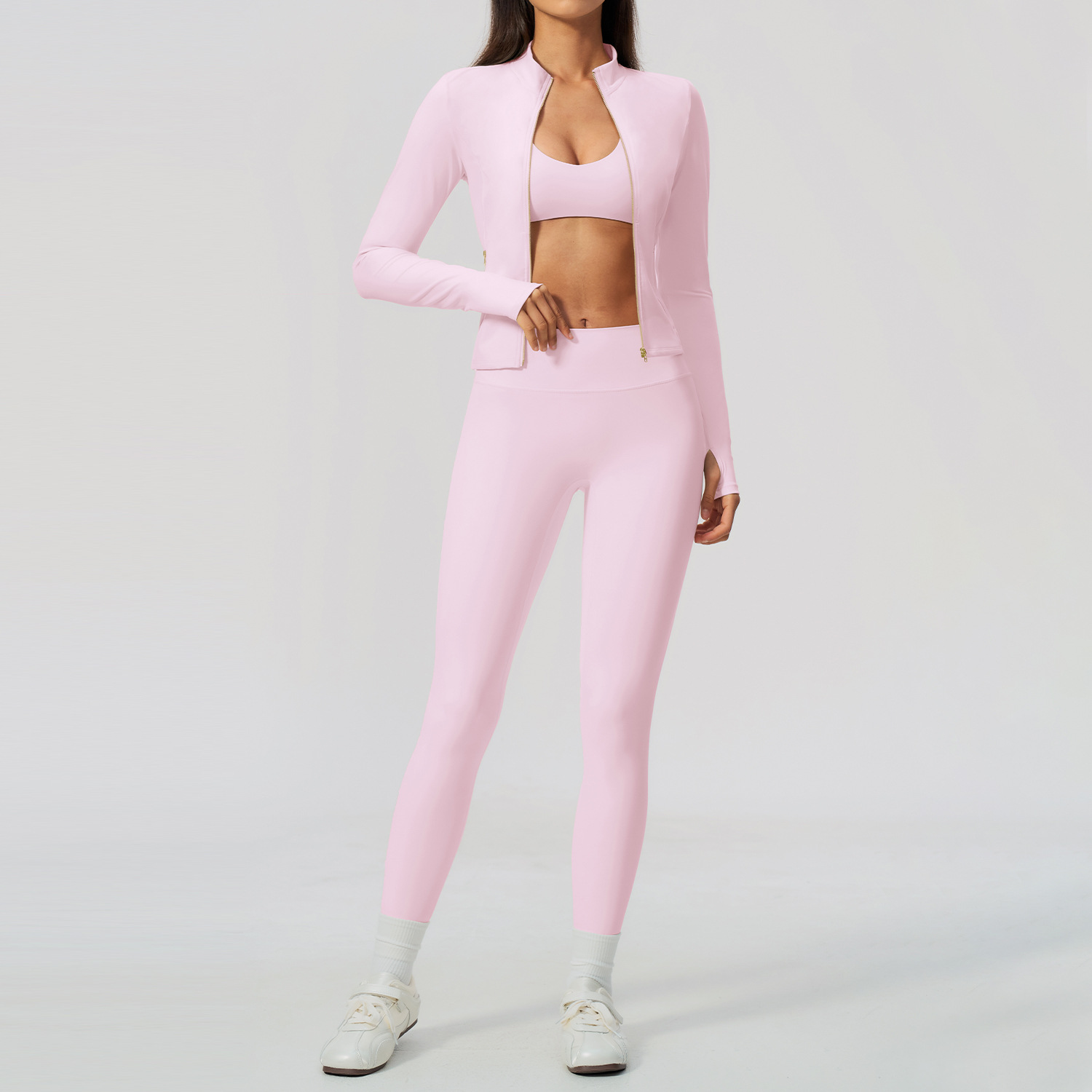 女性用ヨガセット 2/3点セット ジップアップ サムホールジ - Crossfit Workout With Equipment のレビューと価格