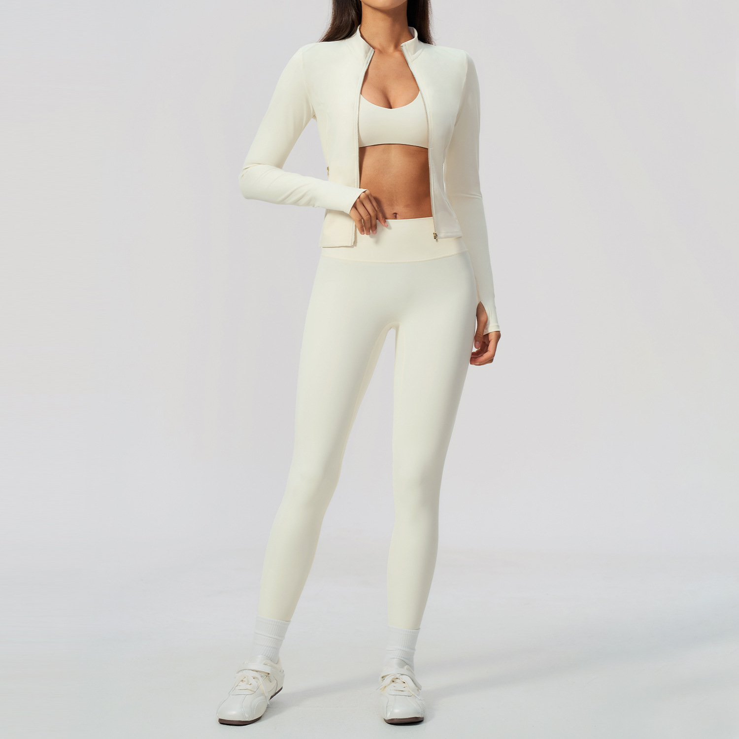 女性用ヨガセット 2/3点セット ジップアップ サムホールジ - Crossfit Workout With Equipment のレビューと価格